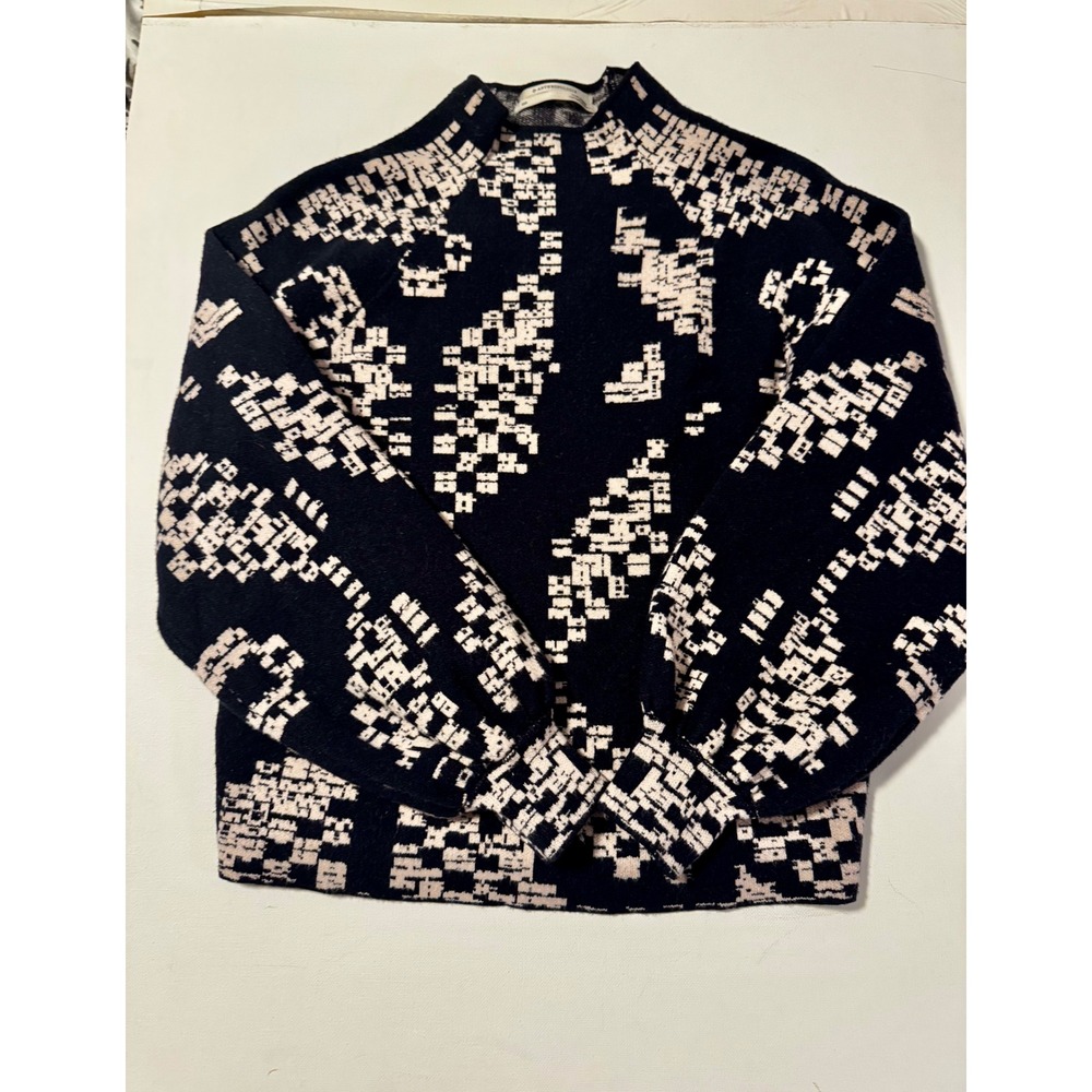 Anthropologie XXS Navy‎ Cream Abstract Pixel Knit Mock Neck Sweater